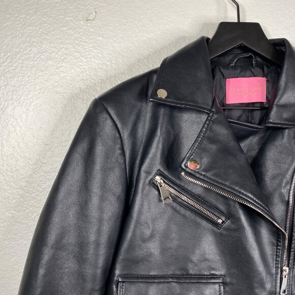 Azalea Wang Black Faux Patent Leather Collared Biker Short Grunge Jacket Size L - Picture 5 of 9